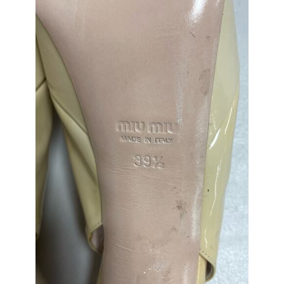 MIU MIU Patent Peep Toe Platform Slingback Pumps Light Beige Women's 39.5 US9.5 - Picture 7 of 13